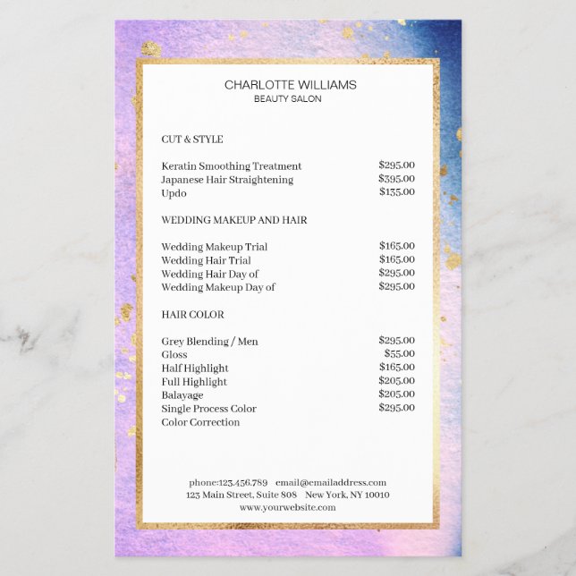 Modern Watercolour Blau Pink Gold Flyer (Front)