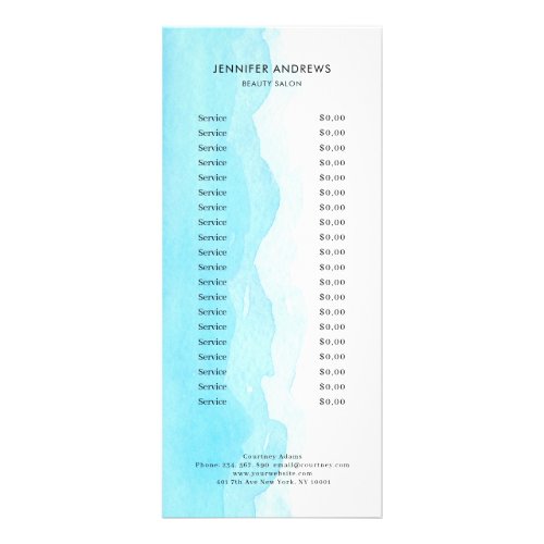Modern Watercolour Blue White Salon_Preisliste  Rack Card