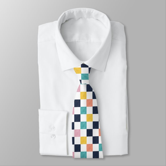 Modern Watercolour Checkerboard  Neck Tie (Tied)