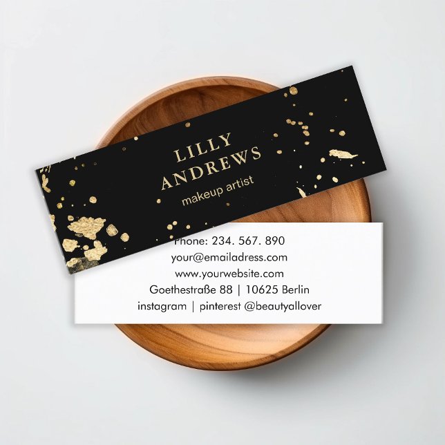 Modern Watercolour Gold ( Imitat) Black Mini Business Card (Creator Uploaded)