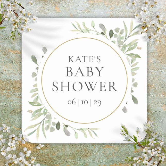 Modern Watercolour Greenery Baby Shower Square Sticker (Modern Watercolour Greenery Baby Shower Square Sticker)
