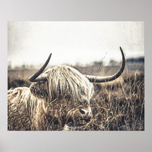 Modern Watercolour Highland Cow Poster