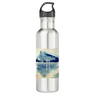 Modern Watercolour Navy Blue Mountain Monogram Stainless Steel Water Bottle