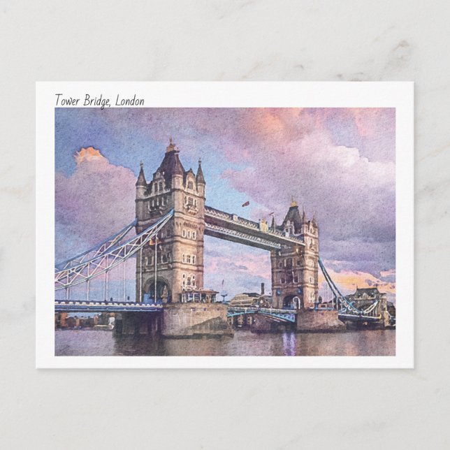 Modern Watercolour Of Tower Bridge, London Postcard (Front)