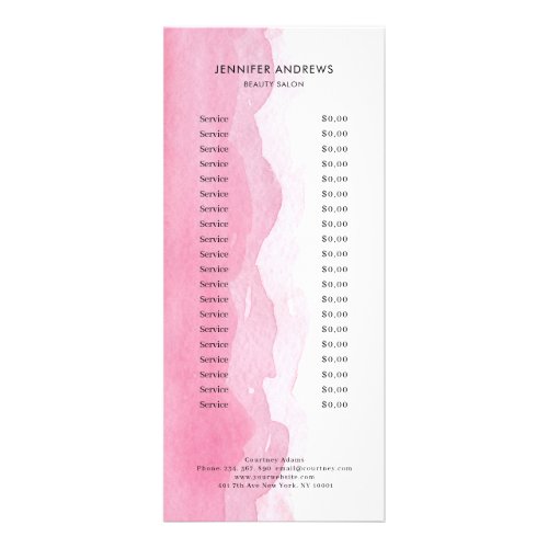 Modern Watercolour Pink White Salon_Preisliste  Rack Card