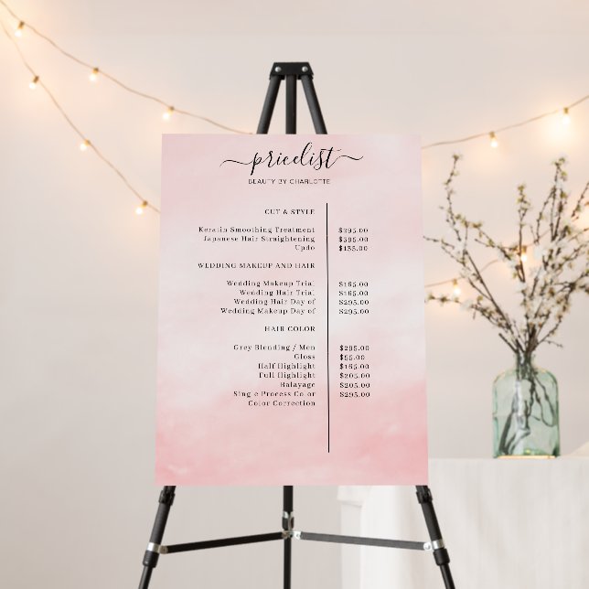 Modern Watercolour Price List  Foam Board (In Situ (Stand))
