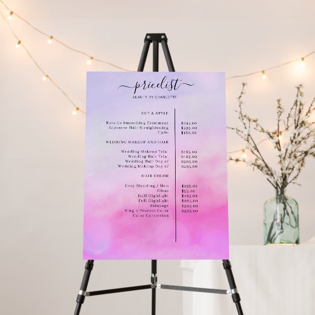 Modern Watercolour Price List  Foam Board (In Situ (Stand))