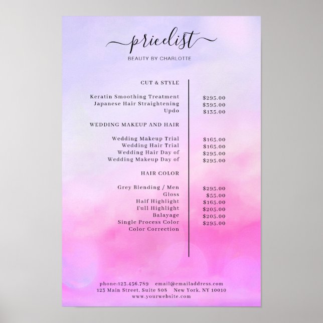 Modern Watercolour Price List Poster (Front)