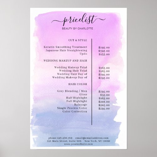 Modern Watercolour Price List Poster