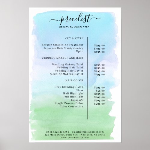 Modern Watercolour Price List Poster