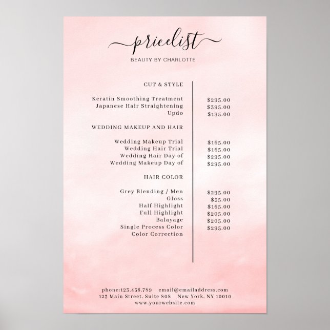 Modern Watercolour Price List Poster (Front)