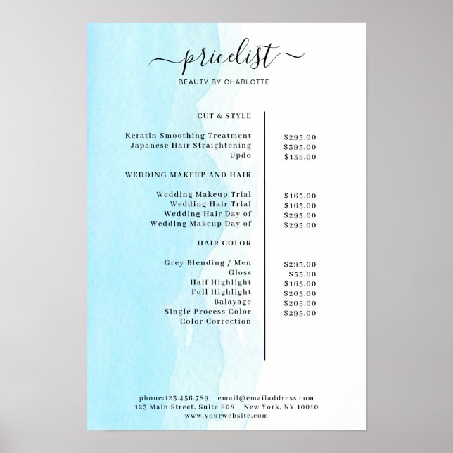 Modern Watercolour Price List Poster (Front)