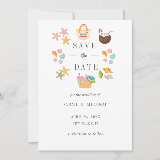 Modern Watercolour Summer Beach Save The Date (Front)