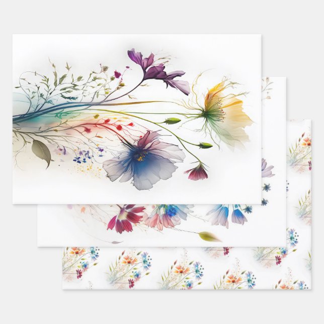 Modern Watercolour Wildflowers Wrapping Paper Sheets (Set)