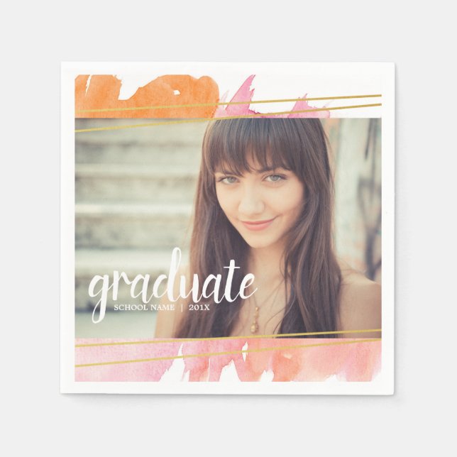 Modern Watercoorl Graduate Custom Party Napkins (Front)