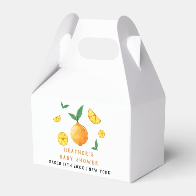 Modern Watercor Citrus Orange Baby Shower Favor Boxes (Front Side)