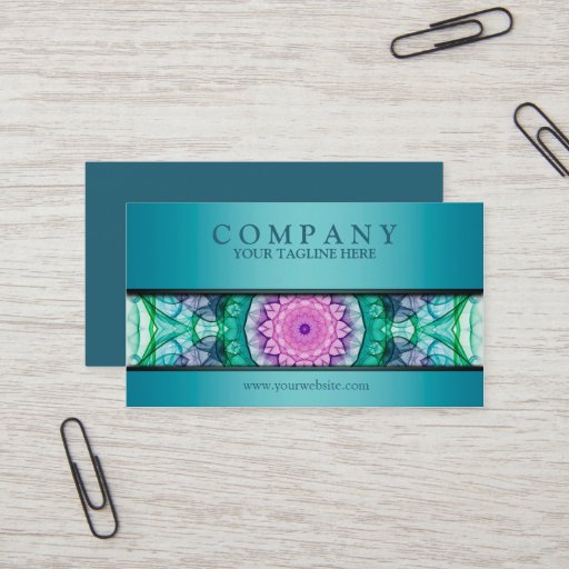 Customizable modern WaterLily mandala teal Business Card Templates