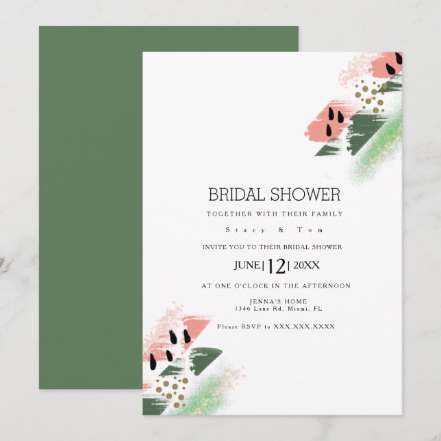 Modern Watermelon Abstract Artsy Bridal Shower Invitation (Front/Back)