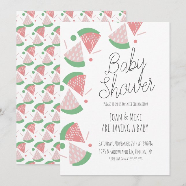Modern Watermelon Baby Shower Sprinkles Confetti Invitation (Front/Back)