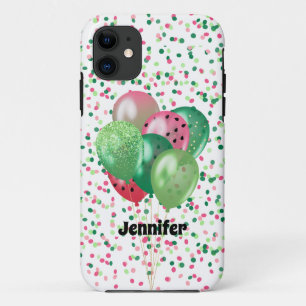Modern Watermelon Balloons Confetti Personalize iPhone 11 Case