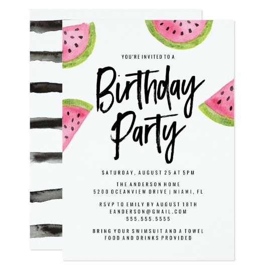 modern watermelon birthday party invitation zazzle com