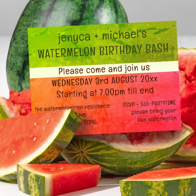 Modern Watermelon Birthday Party Invitation (🍉🍉🍉 Birthdays are better bashing a watermelon 🍉🍉🍉)