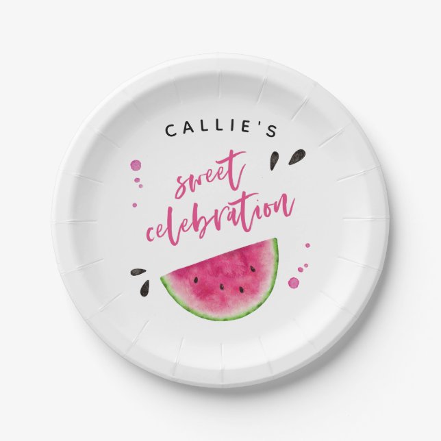 Modern Watermelon Birthday Party Paper Plates (Front)