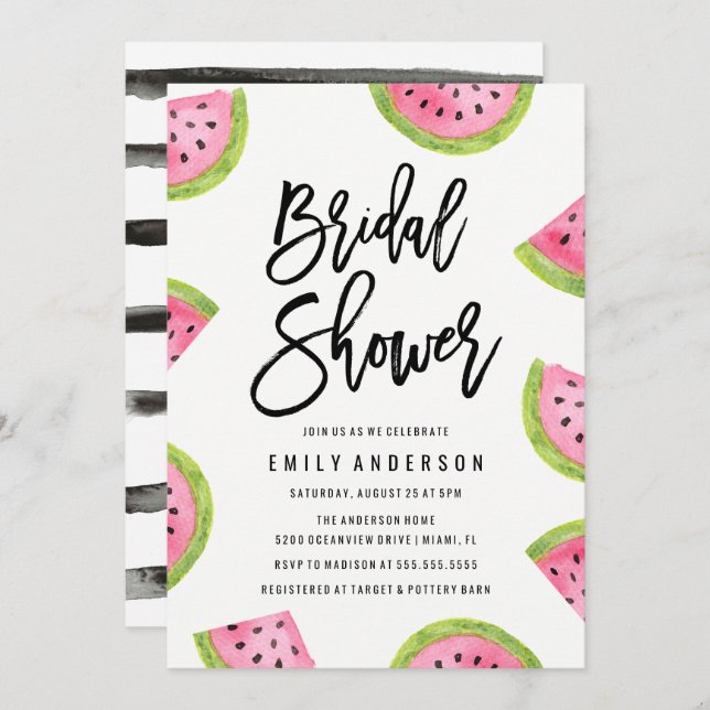 Modern Watermelon Bridal Shower Invitation (Front/Back)