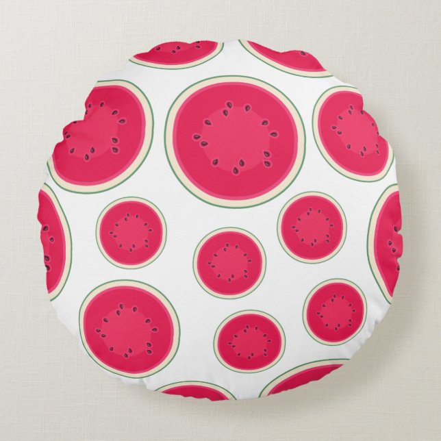 Modern Watermelon Cross-Section Pattern Round Pillow (Front)