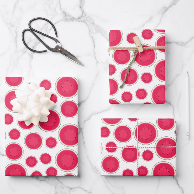 Modern Watermelon Cross-Section Pattern Wrapping Paper Sheets (Front)