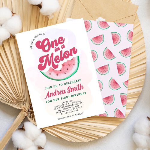 Modern Watermelon One in A Melon First Birthday Invitation