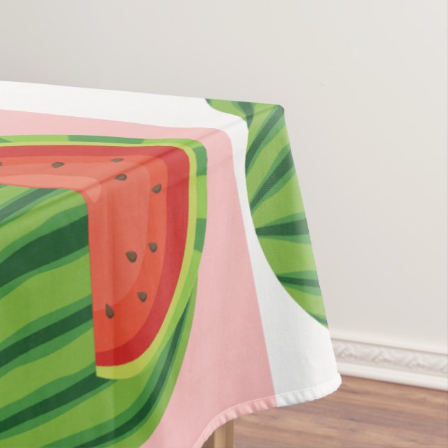 Modern Watermelon  Pattern Pink Stripes Tablecloth (In Situ)