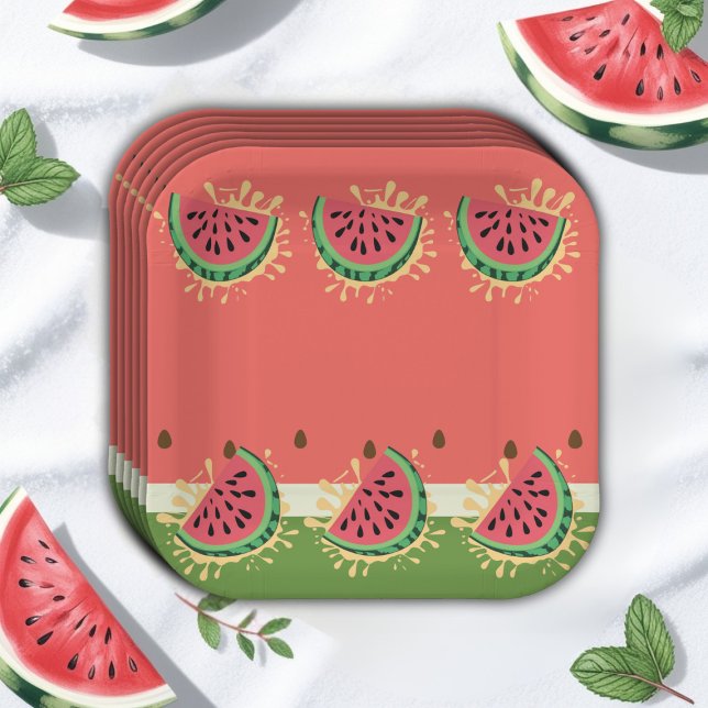 Modern Watermelon Splash Baby Shower Paper Plates (Creator Uploaded)