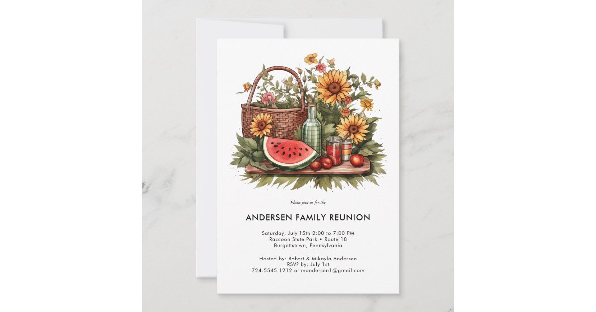 Rec Invitation Modern Watermelon Summer Picnic Family Reunion Invitation | Zazzle