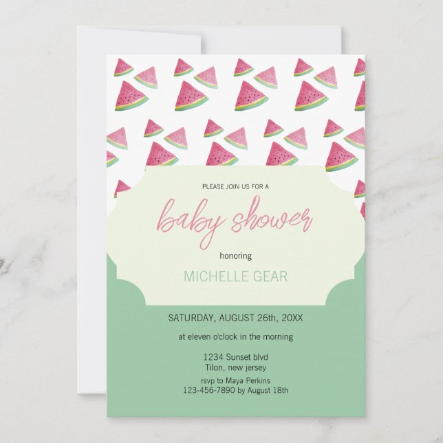 Modern Watermelon Watercolor Illustration Invitation (Front)
