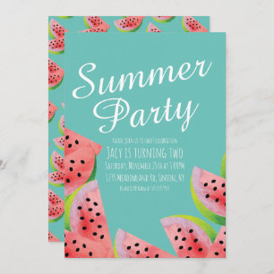 Modern Watermelon Watercolor Summer Party Invitation