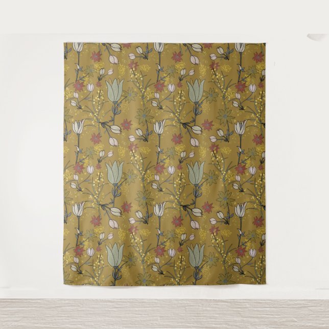 Modern Wattle floral design Flannel flower yellow Tapestry (Front)