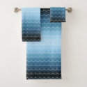 Modern Wave Pattern Calm Blue Gradient Bath Towel Set