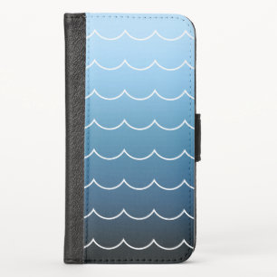 Modern Wave Pattern Calm Blue Gradient iPhone XS Wallet Case