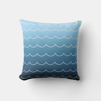 Modern Wave Pattern Light Blue to Navy Gradient Throw Pillow