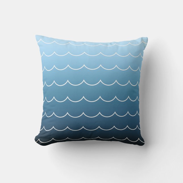 Modern Wave Pattern Light Blue to Navy Gradient Throw Pillow (Front)