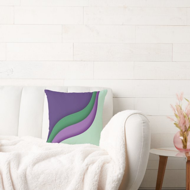 Modern Wave Purple Green  Throw Pillow (Couch)
