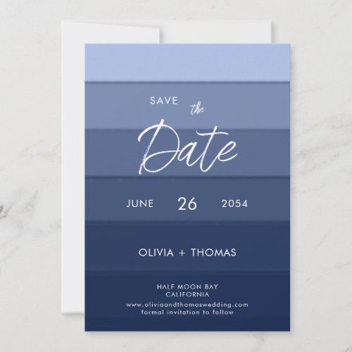 Modern Wave Stripes Beach Photo Wedding Save Date Invitation