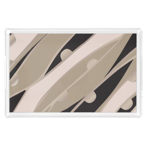 Modern Waves Black And White Acrylic Tray