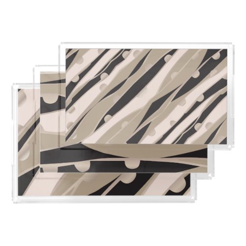 Modern Waves Black And White Acrylic Tray