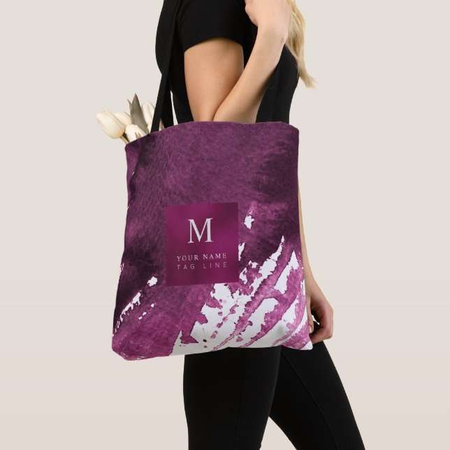 Modern Waves, Burgundy Watercolor Brushed Tote Bag (Close Up)