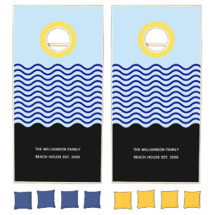 Modern Waves Coastal Beach House Custom Cornhole Set