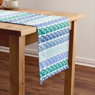 Modern Waves Pattern in Shades of Blue Short Table Runner