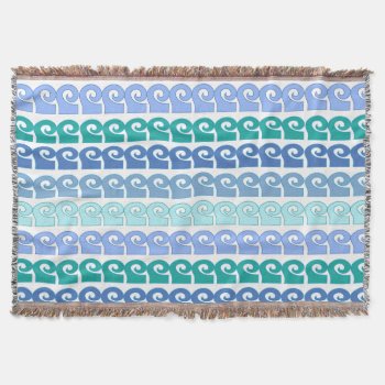 Modern Waves Pattern In Shades Of Blue Throw Blanket by beachcafe at Zazzle