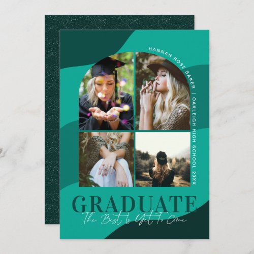 Modern Waves  Simple Arched Graduation 4 Photo Announcement